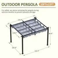 10'x12' Outdoor Pergola with Retractable Canopy, Patio Metal Heavy-Duty Gazebo Shelter for Backyard, Deck, Garden, Customized 3