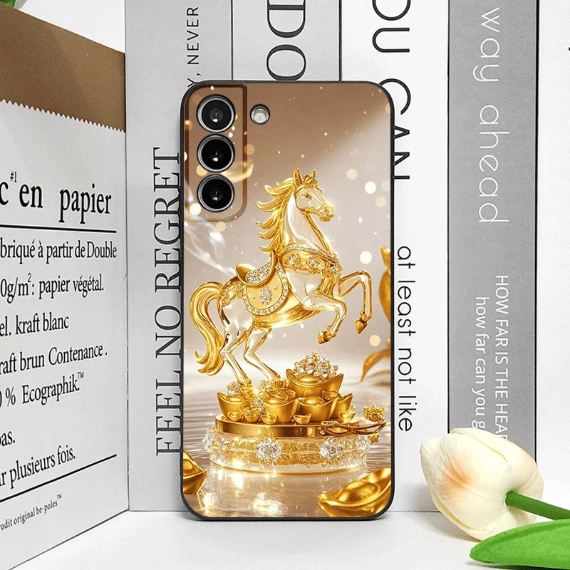 Luxury Crystal Golden Horse Pattern Shockproof Soft Phone Case