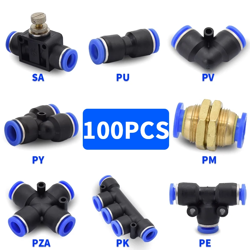 공압 푸시 인 피팅 튜브 커넥터, PU, PV, PY, PE, PM, PK, HVFF, LSA, T, Y, L, 스트레이트 타입, 4mm ~ 12mm, 20 개, 50/100 개