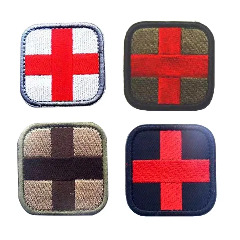 Red Cross Tactical Badge Embroidery Hook Loop Patch Battlefield Rescue Square Emblem Military Camo Medical Flag for Uniforms DIY