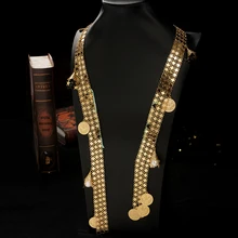 

Ethnic Long Chain Bridal Sets Plating Gold Middle East Onstage Wedding Jewelry Turkish Coin Kaftan Costume Accessories