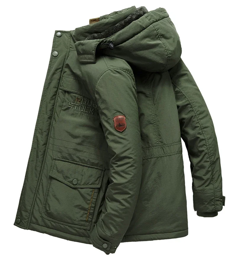 Outdoor Parka Coat Multi-pocket Men's Winter Jacket Fleece Linning Hooded Windbreaker Military Thick Warm Outerwear