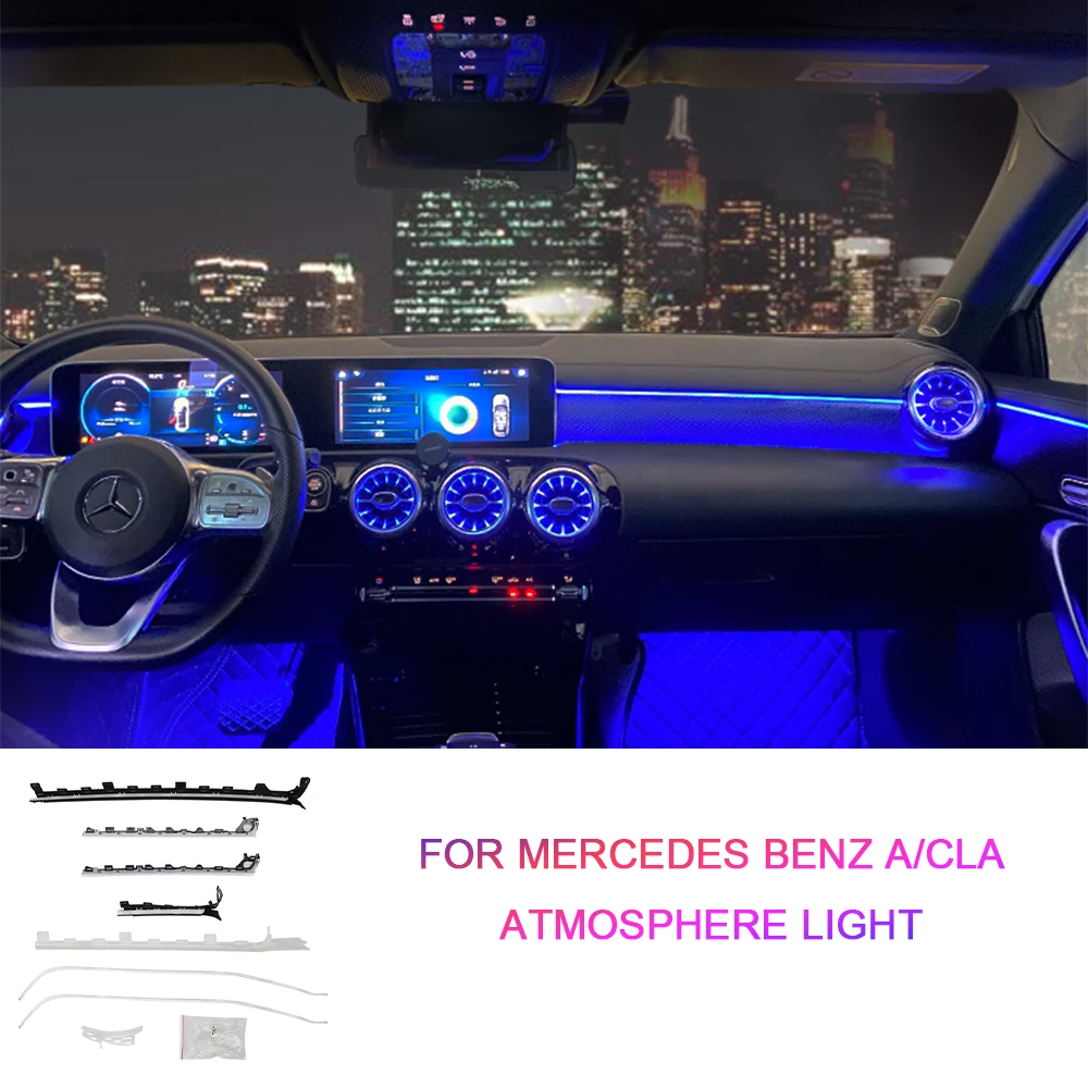 Автомобильная основа для Mercedes Benz A/GLC W177 W178 интерьерная атмосфера интерьера автомобиля, флуоресцентная задняя панель с 64 цветами Автомобильная основа для Mercedes Benz A/GLC W177 W178 интерьерная атмосфера интерьера автомобиля, флуоресцентная задняя панель с 64 цветами