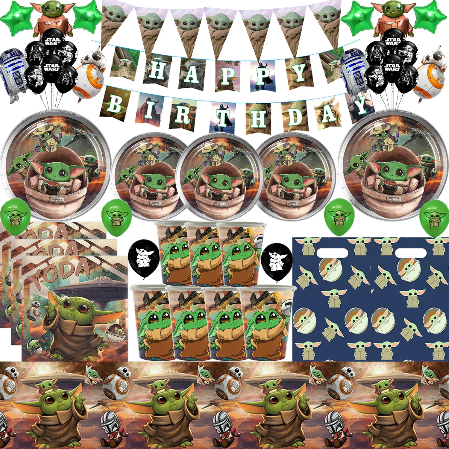 Mandalorian Yoda Decorazioni Per Feste Di Compleanno Per Bambini Palloncino Baby Yoda Tazze A Tema Piatti Tovaglioli Per Ragazzi Baby Shower Bombonier