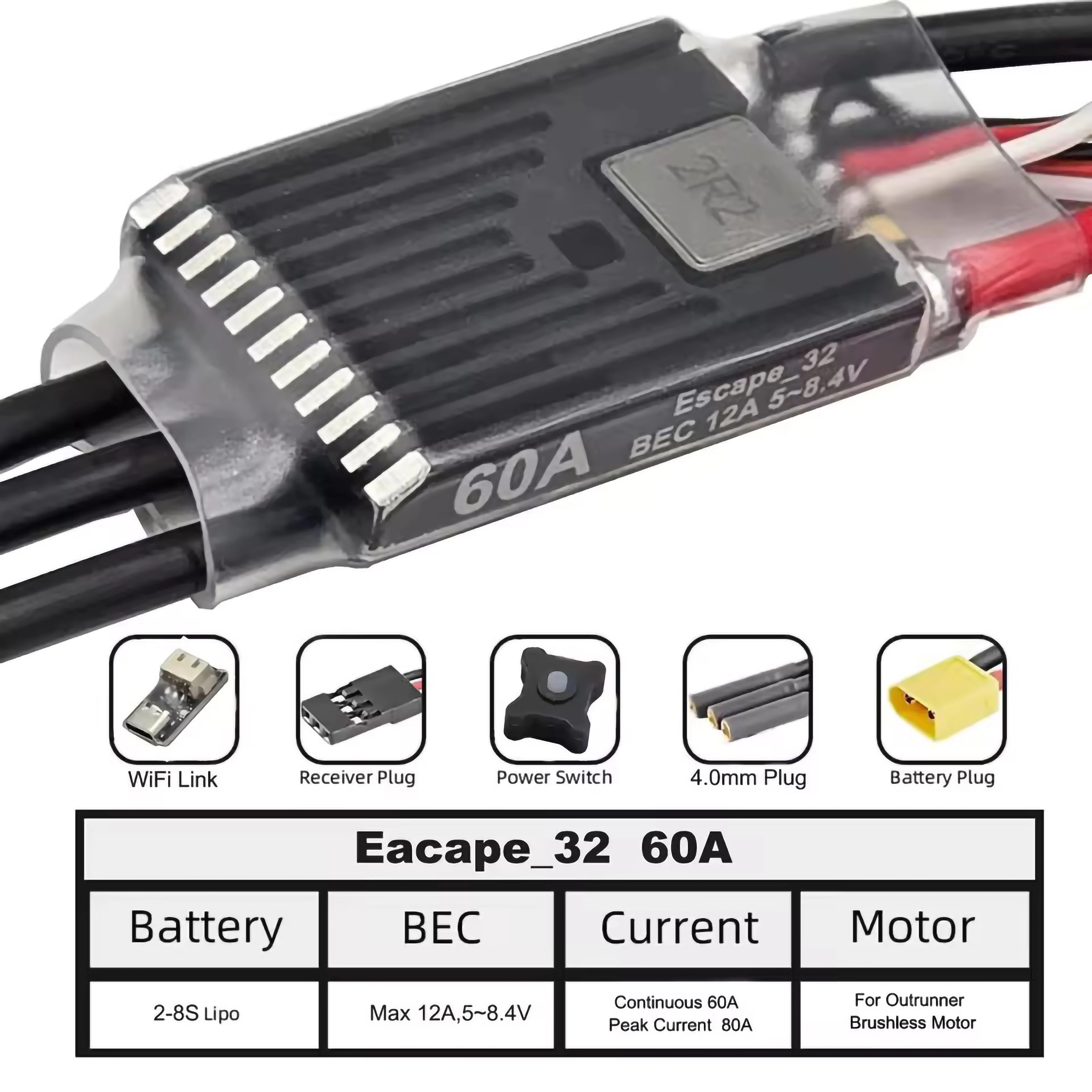 Interface de programmation WiFi de l'ESC Ghost 60A brushless pour RC crawler 1/10