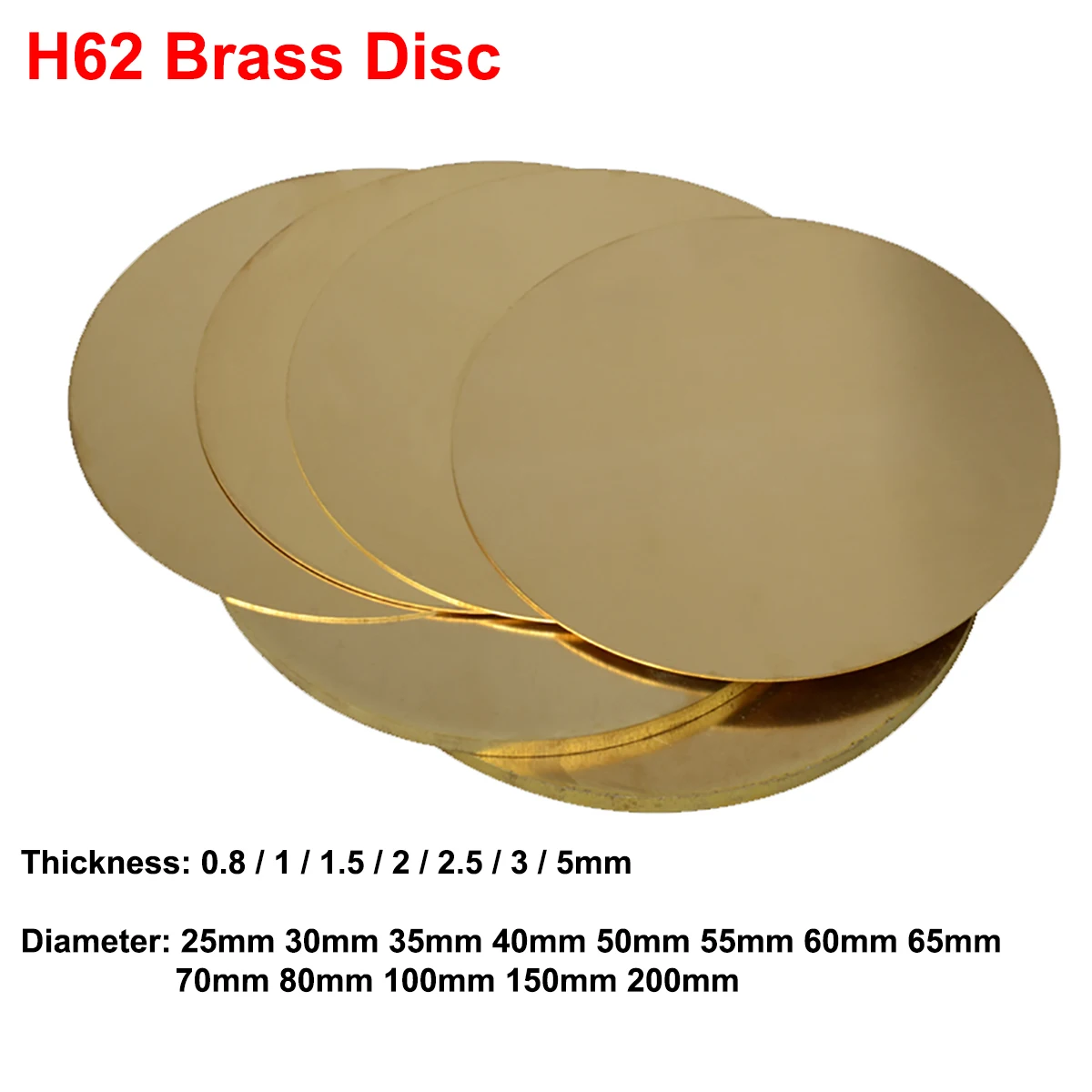 

H62 Brass Disc Dia 25mm - 200mm Thickness 0.8mm 1mm 1.5mm 2mm Brass Gasket Pure Copper Round Plate Brass Parts Cutting