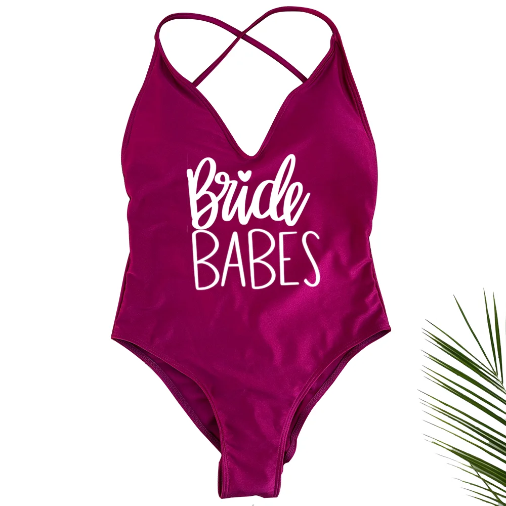 Sexy Padded Team Bride One Piece Swimsuit Bride Swimwear Bride Babes Bathing Suit Higt Cut Cross Back Beachwear Bodysuit