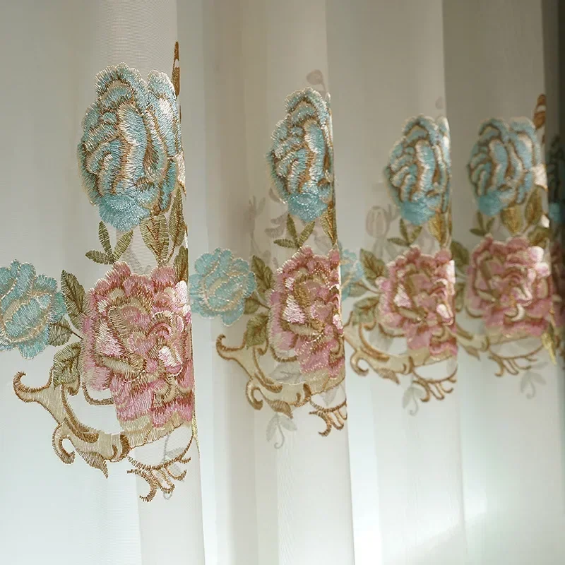 Girl Curtains Embroidered Curtains for Bedroom Villa Window High Precision Curtain for Living Room Gauze Curtains 3D Floral