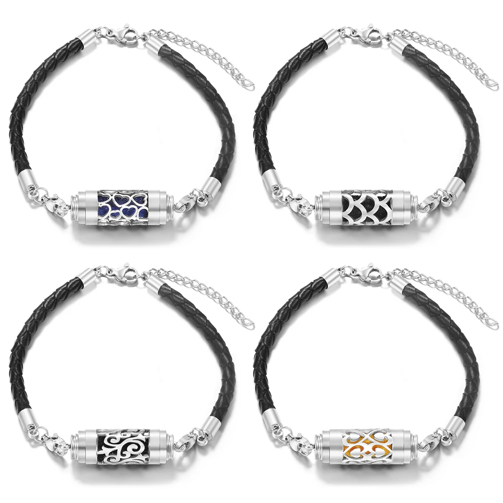Black Leather Aromatherapy Bracelet Essential Oil Diffuser Stainless Steel Perfume Locket Bracelet Women Charm Aroma Jewelry bangle bracelet leather bracelet stainless steel bracelet leather bracelets