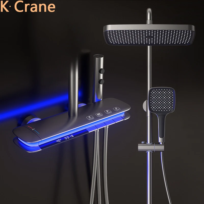 Atmosphere LED Digital Light Rain Shower Mixer Faucets Bathroom sHot Cold Thermostatic Mixer Shower Set System Bathtub Rainfall