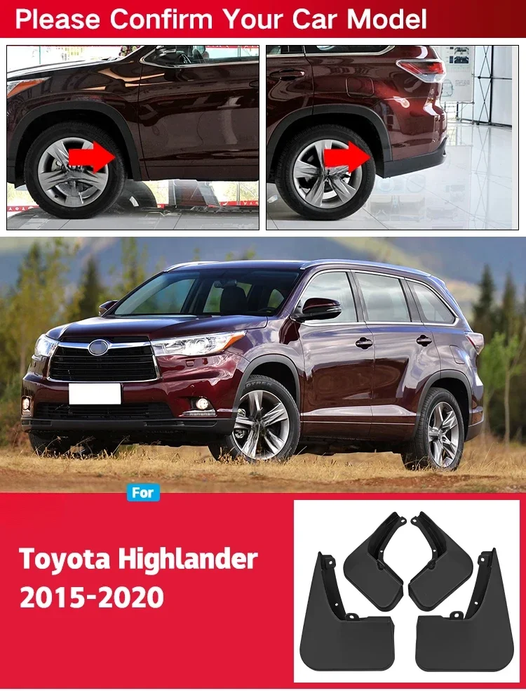 4-Pack Mud Flaps Splash Guards – For Toyota Highlander 2020-2021, Black, Direct Fit, No Side Skirt