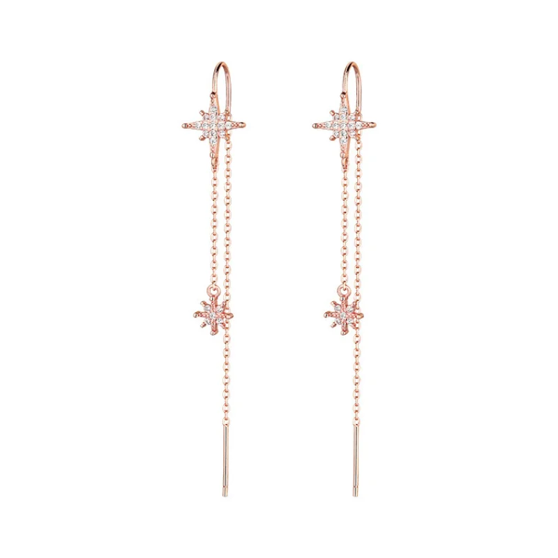 Dangle Earrings Long Earrings Crystal Tassel Earrings Silver Color Star Inlaid Zircon Earrings Ladies Temperament Long Tassel Earrings Luxury Jewelry Gifts VOQ