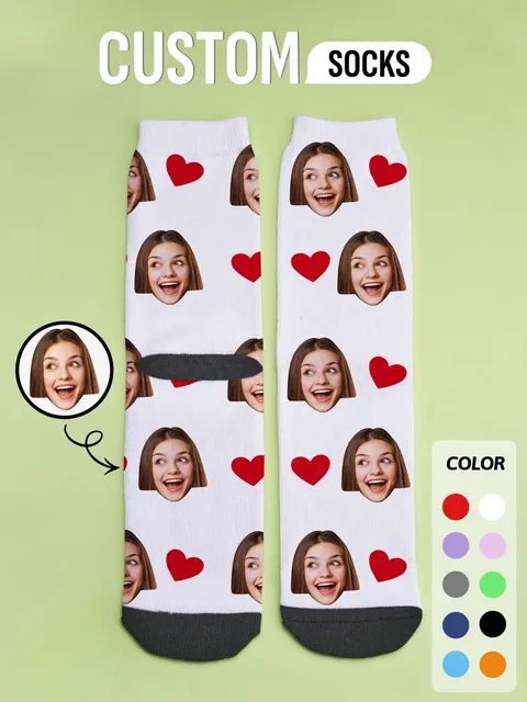 Chaussettes personnalisées avec photo personnalisée, chaussettes amusantes personnalisables avec votre photo, deux tailles disponibles, cadeau unique pour couple 1