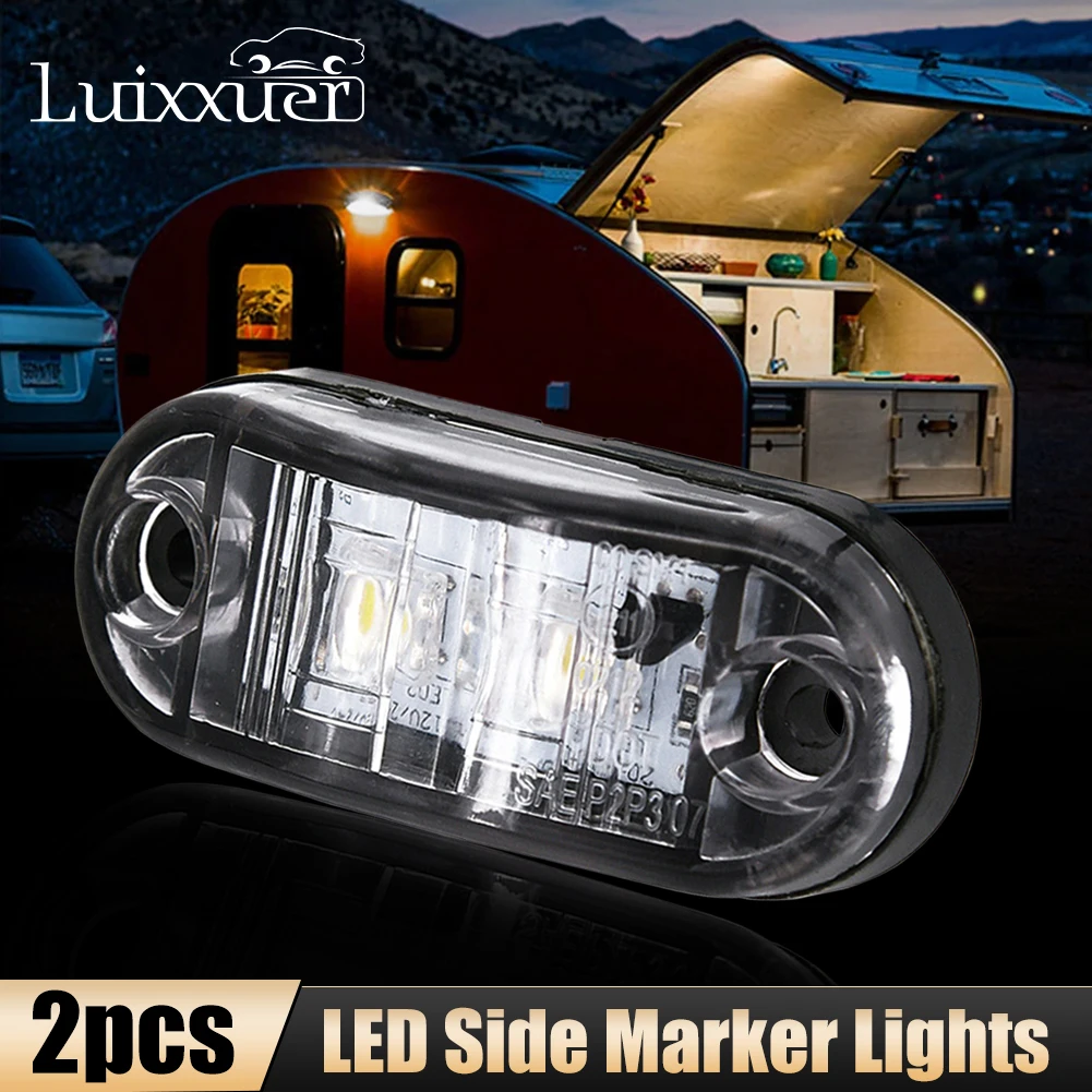 12V 2pcs White Side Marker Lights Car Durable LED Lamp Plastic Set Trailer Hot 
