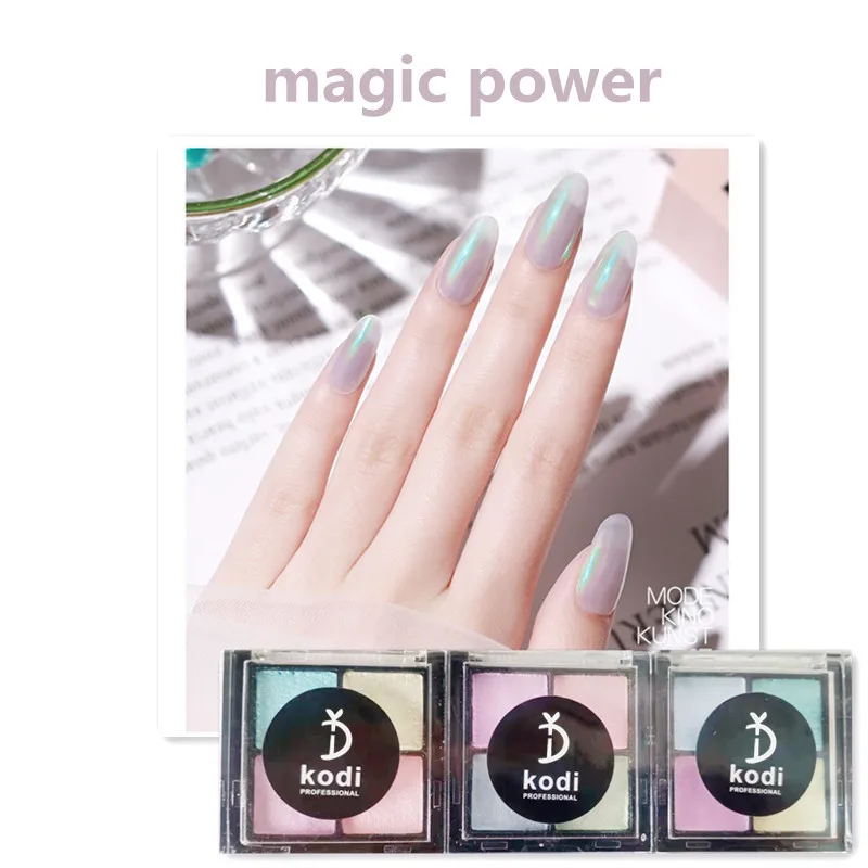 Yd Kodi Professional 4 Grids Nail Powder Pearl Shell Holographic Nail Glitter Mirror Aurora Bubble Dipping Nail Art Decoration