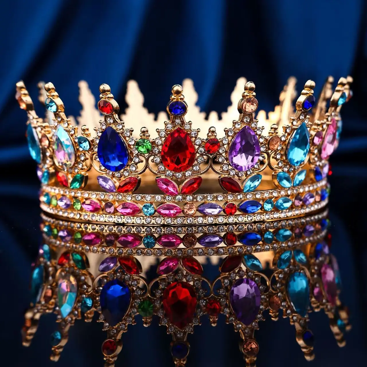 Europäische Mode Prinzessin Tiara Barock Kristall Vollkrone König Tiar Hochzeit Festzug Haarkleid Zubehör – Detail 11