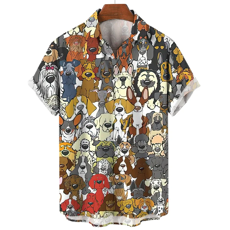 Hawaiian Oversized Men's Shirt Cartoon Cat Bird Pattern Floral Print Social Men Graffiti Clothing Vintage Harajuku New Summer 5