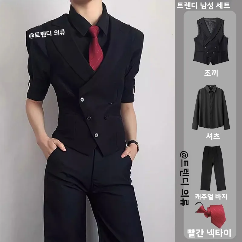 슬림핏 남성 정장 조끼 세트, 노치드 칼라, 민소매, 브리티시 스타일, 더블 브레스티드, 스탠다드 길이, 캐주얼 아우터웨어