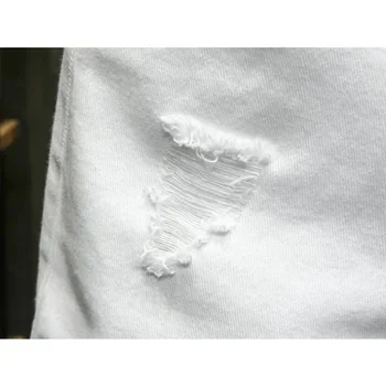 شورت جينز أبيض ممزق للرجال ، جينز بطول الركبة ، بسيط ، كاجوال ، فتحة ضيقة ، بنطال قصير ، ملابس شارع ، موضة جديدة - Image 6