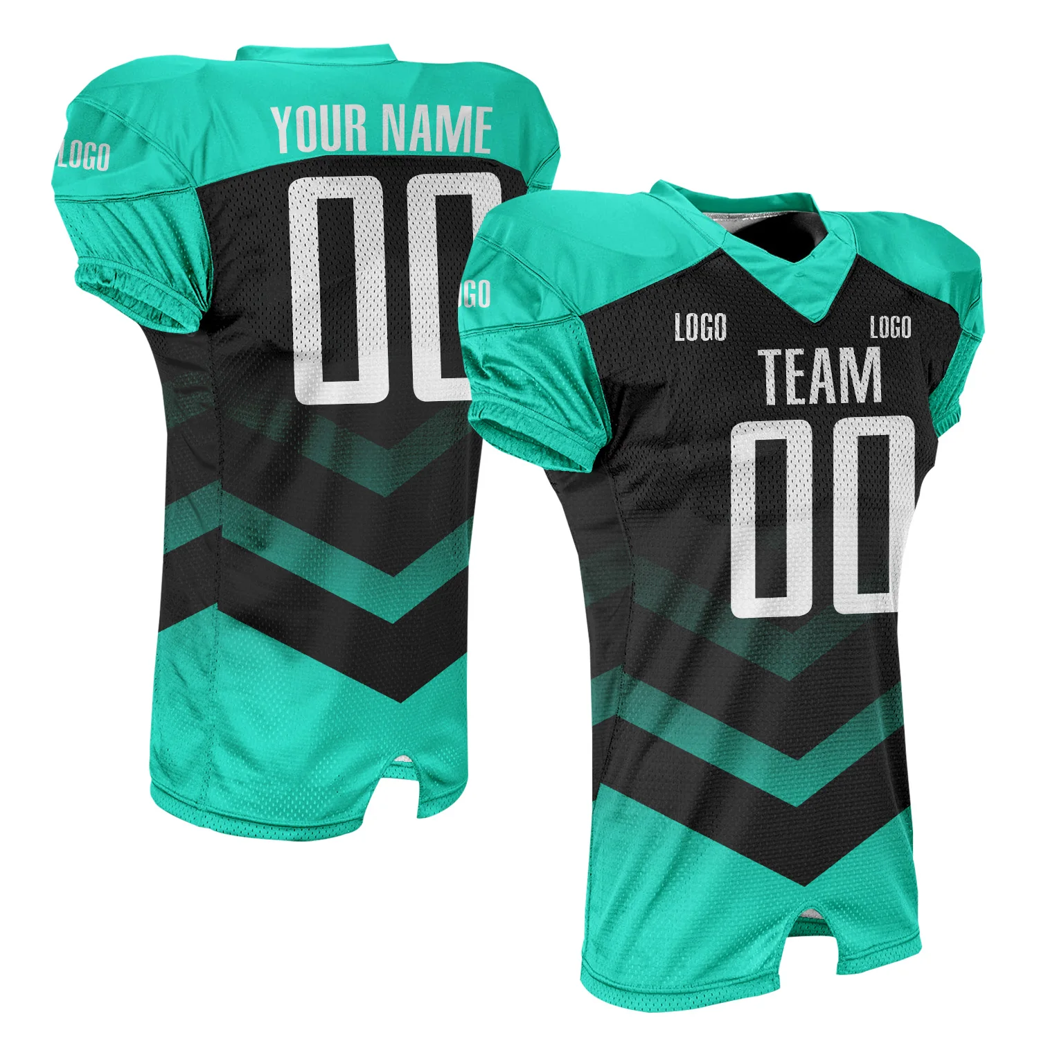 Adult Youth Gradient Football Jersey V-neck Breathable Mesh Athletic Football Shirts Add Your Team Name Number