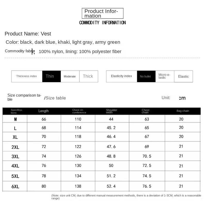 2024 Men's Tactical Vest Casual Outdoor Multi Pocket Waterproof Work Jacket Summer Solid Color Large Men's Tank Top 5XL 6XL