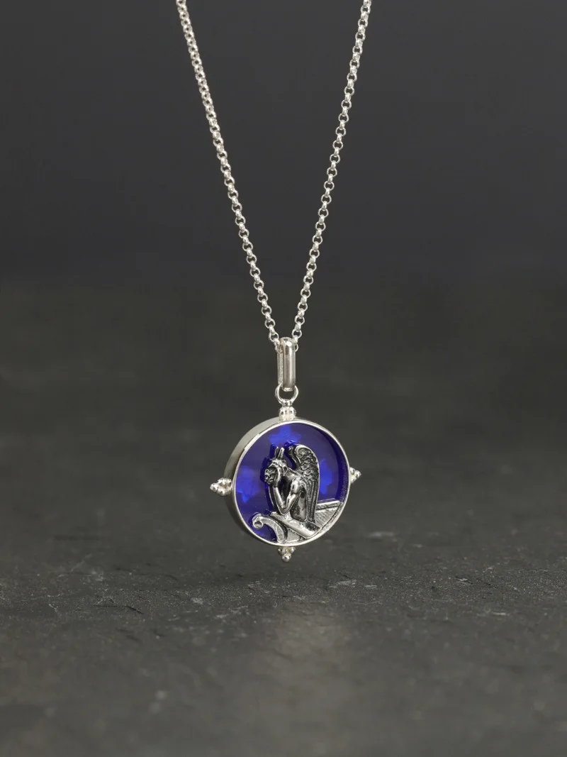 Silver Blue Glass Round Pendant