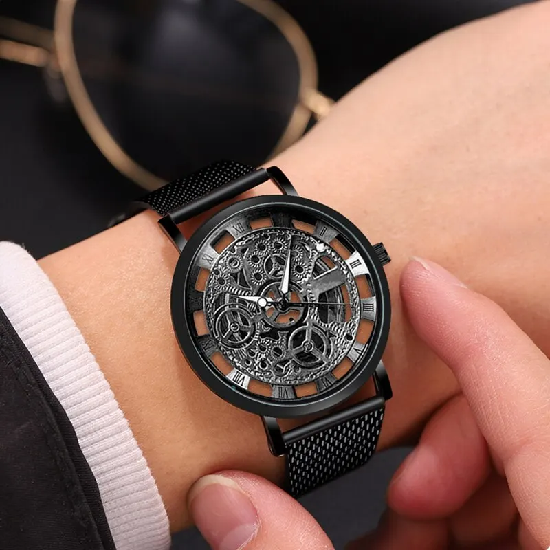 Fashion Mens Hollow Watches Men Business Watch Male Stainless