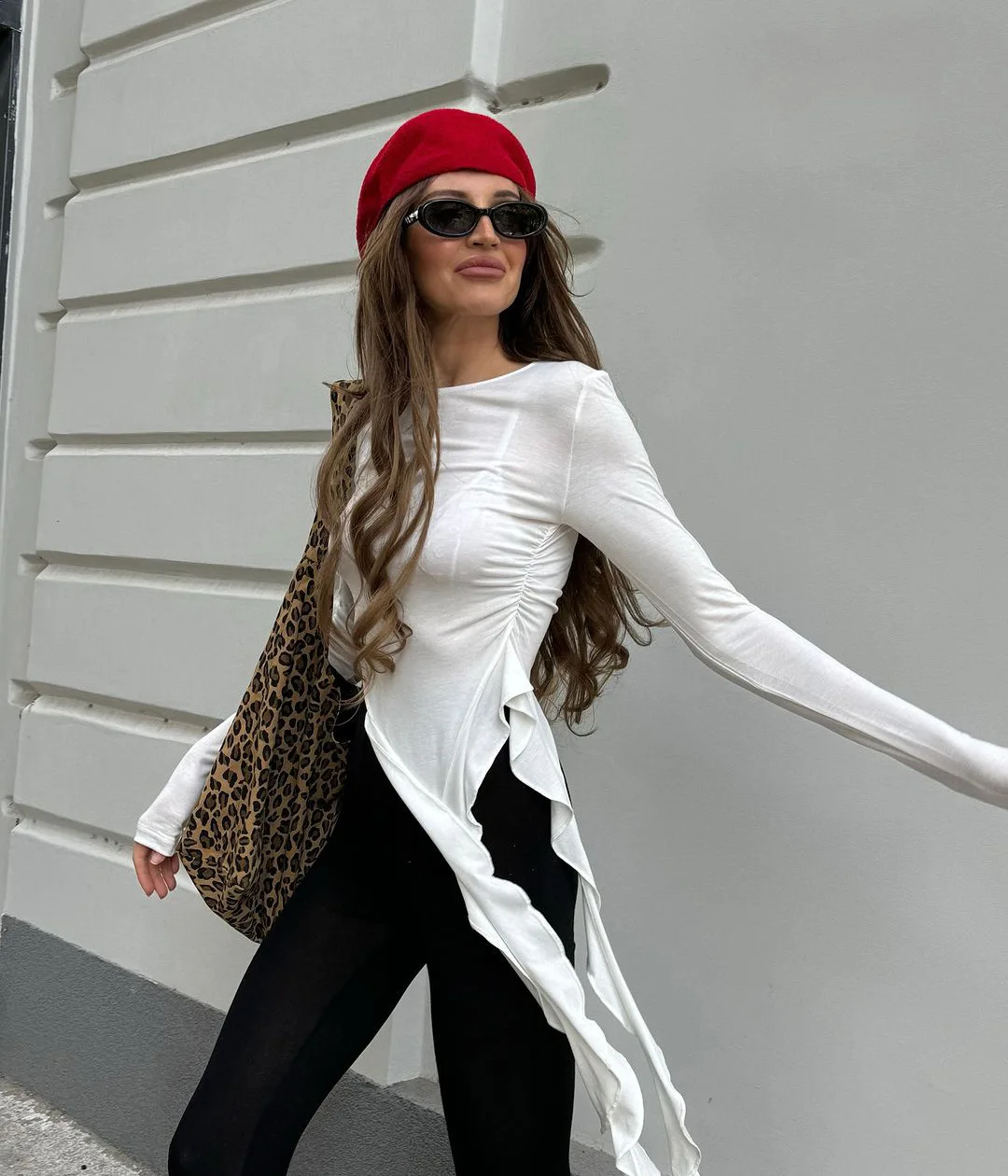 White Knit Slim T-shirt Pullover Female Ruffled Patchwork See-Through Long Sleeve Y2k Sexy Inner Top Women's Knitwear Tee