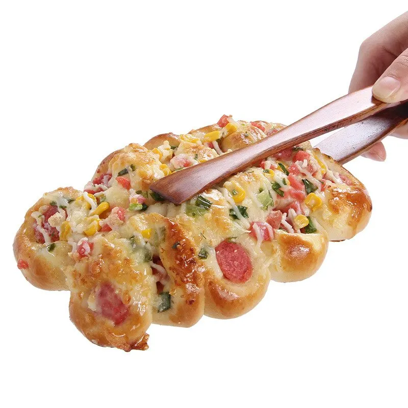 Food Tongs 1pc Wooden Kitchen Tongs Salad Serving BBQ Meat Bread Toast Clip