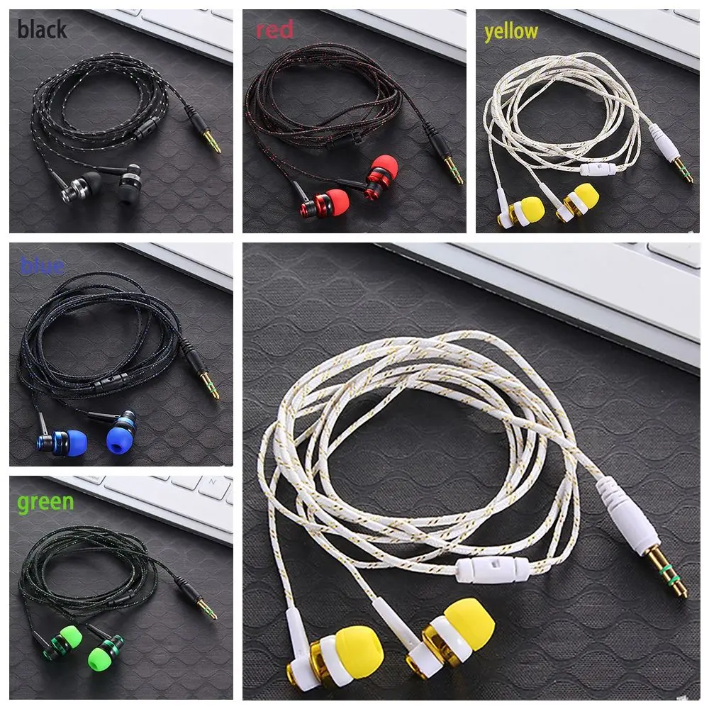 Wired Earphone Stereo In-Ear 3.5mm Metal Weave Cable Headset For Laptop Smartphone