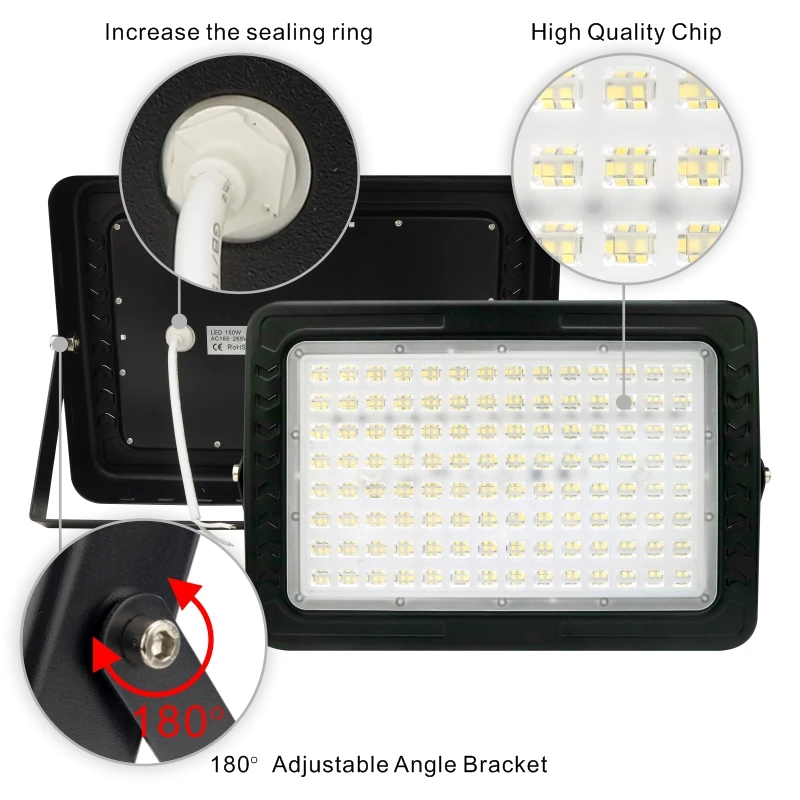 Focos LED 홍수 빛 200W 150W 100W 50W 야외 조명 반사판 IP67 현대 방수 투광 조명 220V 스포트라이트 정원 램프