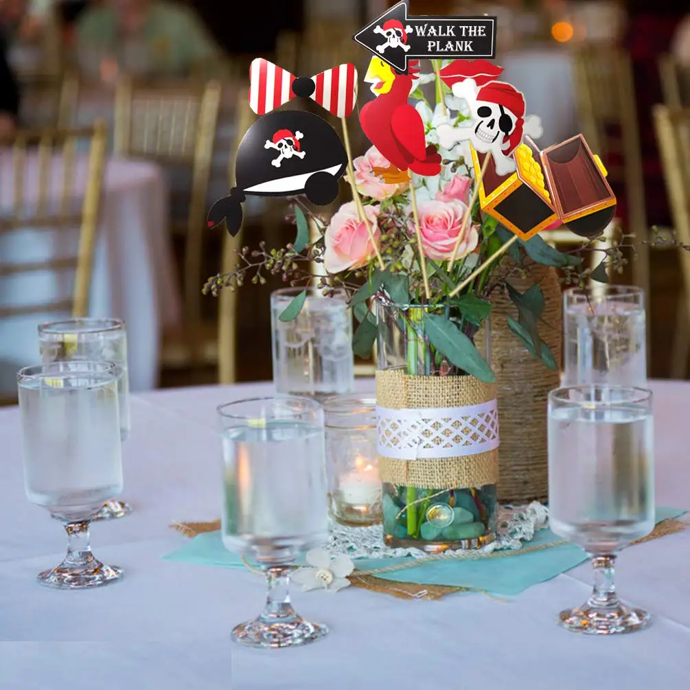 30pcs Pirate Birthday Decoration Pirate Photo Booth Props Kids Birthday Decor Treasures Theme Party Supplies party photo props