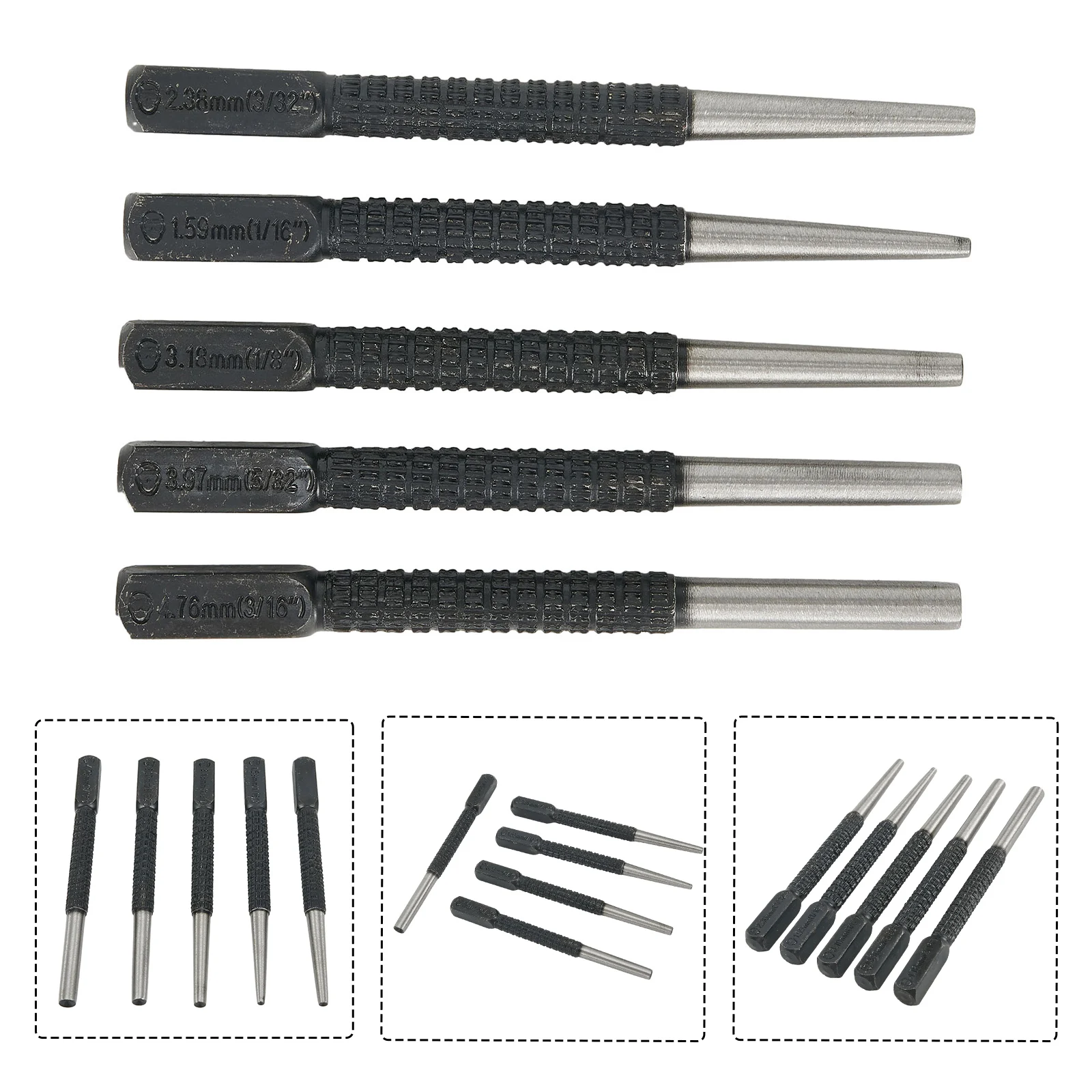 

5Pcs Pc Centre Punch Set Nail Punch Positioning Punch Set Drilling Holes For Breaker Puncher 0.8mm 1.6mm 2.4mm 3.2mm 4.8mm