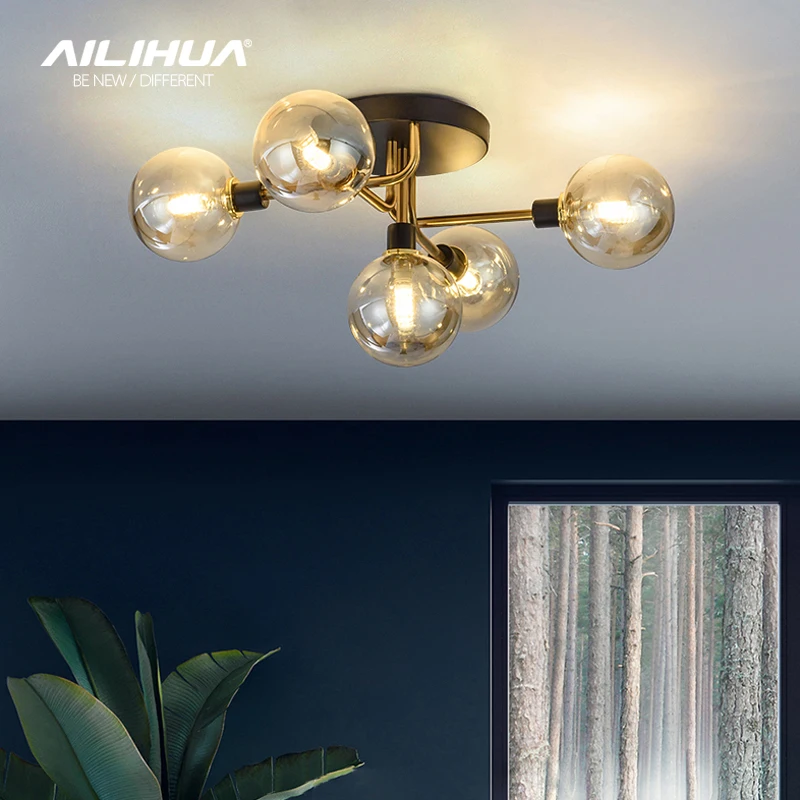 

Nordic bedroom main lamp light luxury study dining room living room lamp room lamp magic bean lamp retro ceiling lamp