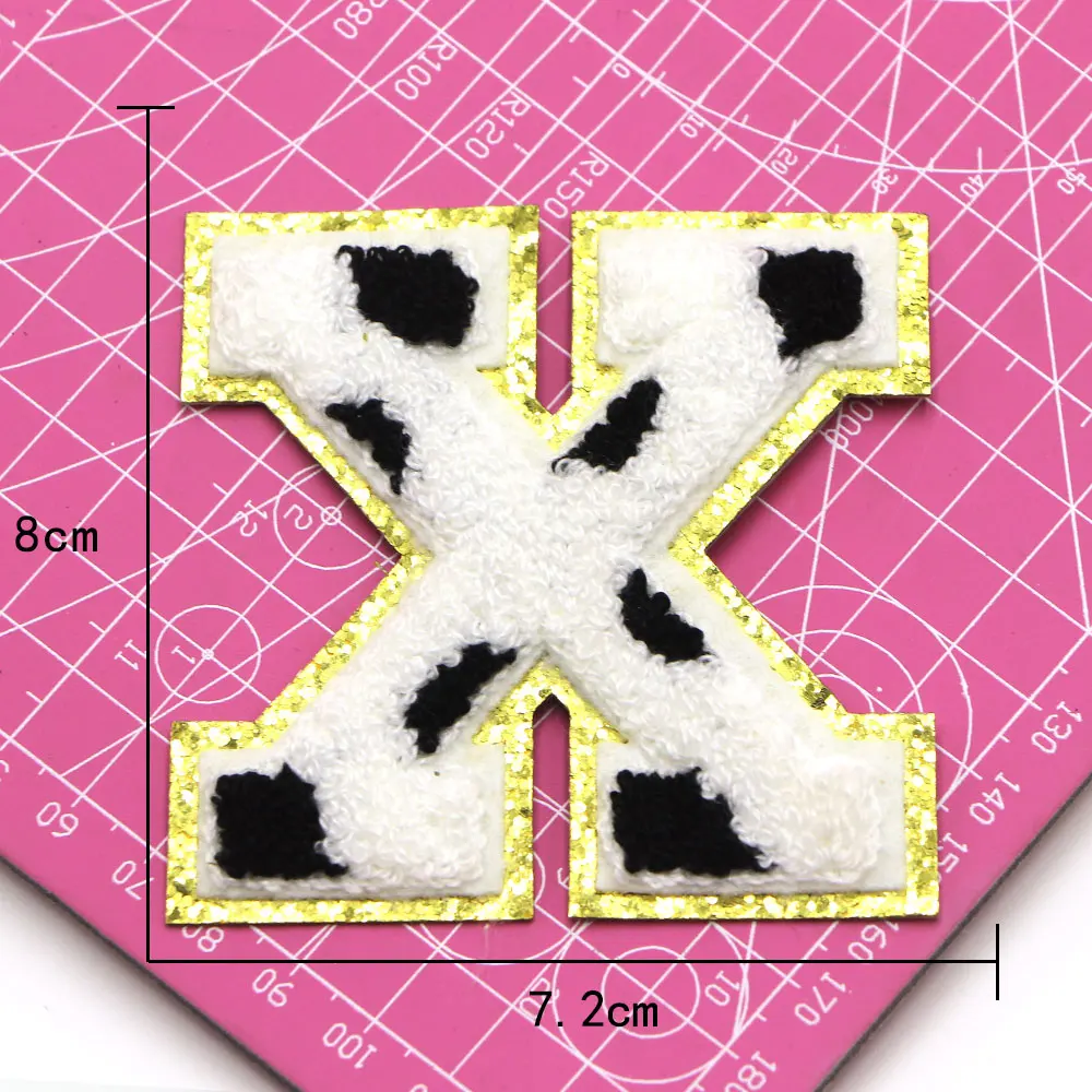 1pc 80mm A-Z Kuh Brief Eisen auf Chenille Patches auf Applique gestickte Patches DIY benutzer definierte Name Abzeichen Dekor Reparatur Patch nähen – Detail 26