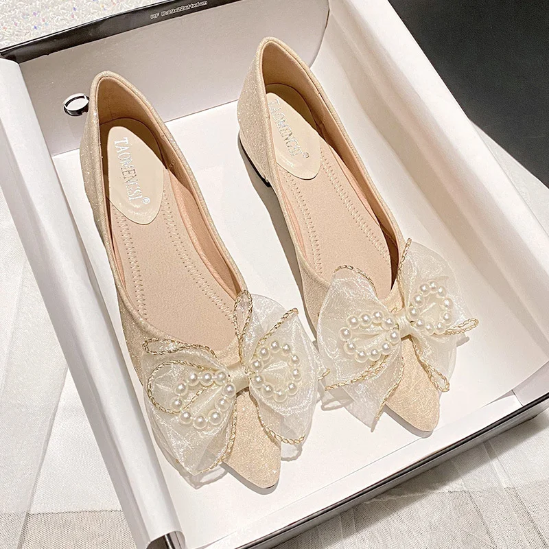 

2023 European and American women's summer new pointed shallow cut sequin rhinestone flat sole single shoe 4268