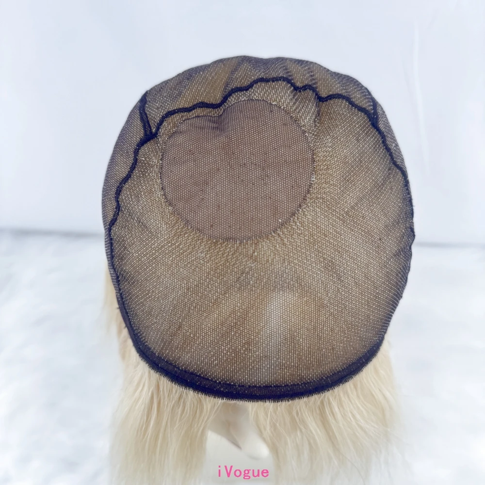 Ash Blonde European Human Hair Short Pixie Cut Wig Full Lace Silk Crown Wig with Adjust Straps For Women DIY Color Breathable