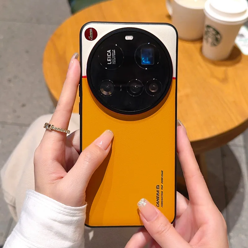 Matte Leather Contrast Color Phone Case with Raised Lens Protection and Soft Grip