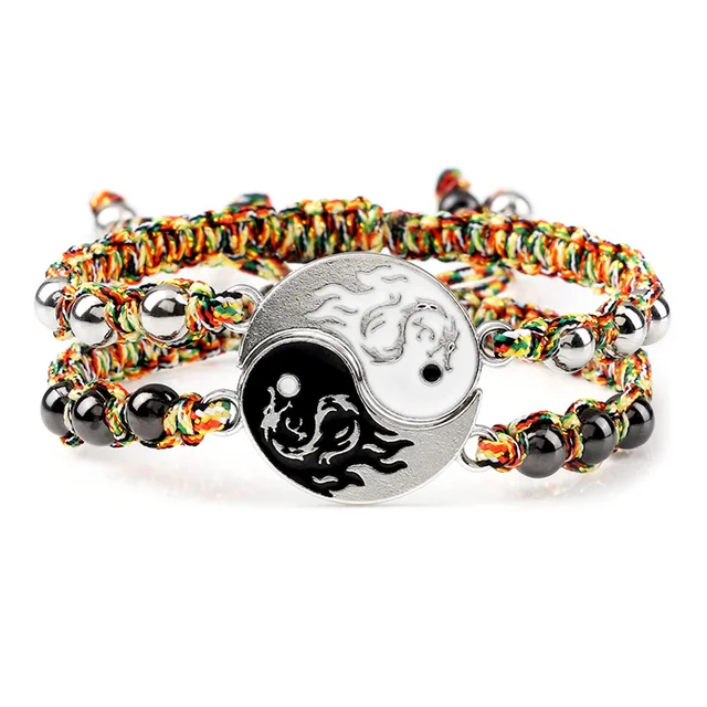 Bracelet tressé Dragon Tai Chi Gossip pour femmes et hommes, meilleurs amis, réglable, Yin Yang, bijoux de Couple à la mode, 2 pièces/ensemble