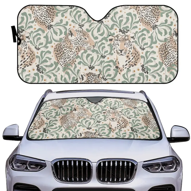 

Windshield Sun Shade Leopard, Windshield Sunshade Botanical, Car Sunshade, Sun Visor for Car Windshield, Front Window, Aesthetic