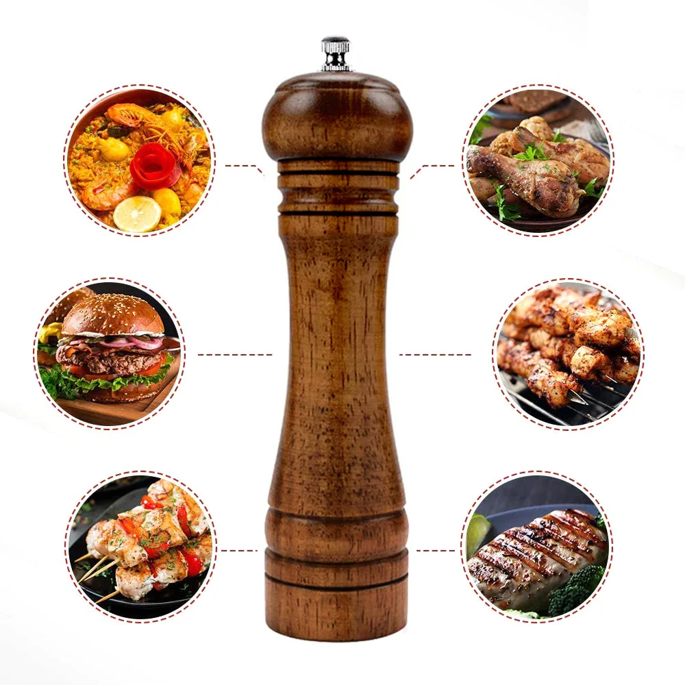 Wooden Kitchen Pepper Grinder Manual Pepper Mill Ceramic Core 5/8/10&Prime; Flavouring Bottle Restaurant Salt and Grinder
