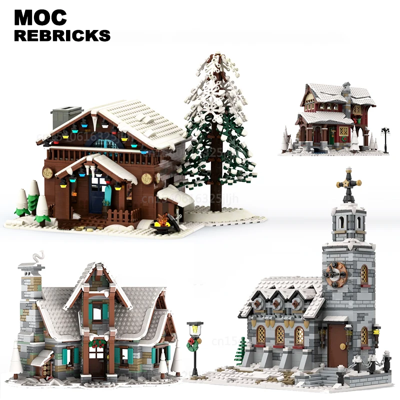 

Строительные блоки MOC сезонный дом зимняя деревня архитектура в кинотеатре строительные блоки Сборная модель коллекционные игрушки Chi