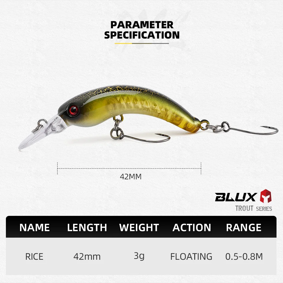 BLUX RICE Mini Crankbait 3,0 g 42 mm BFS Bereich Forelle Wobbler Angelköder Süßwasser Minnow Kurbel Künstlicher harter Köder Tackle – Detail 2