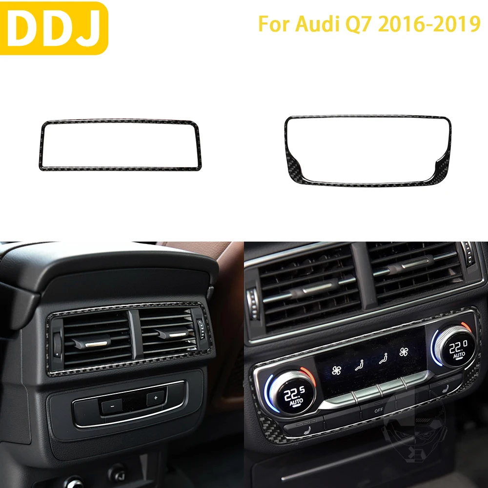 For Audi Q7 2016 2017 2018 2019 Accessories Carbon Fiber Car Interior Rear Air Outlet Frame Trim Sticker Decoration for honda civic 10th gen 2016 2019 car center control panel dashboard side air condition outlet carbon fiber cover decor