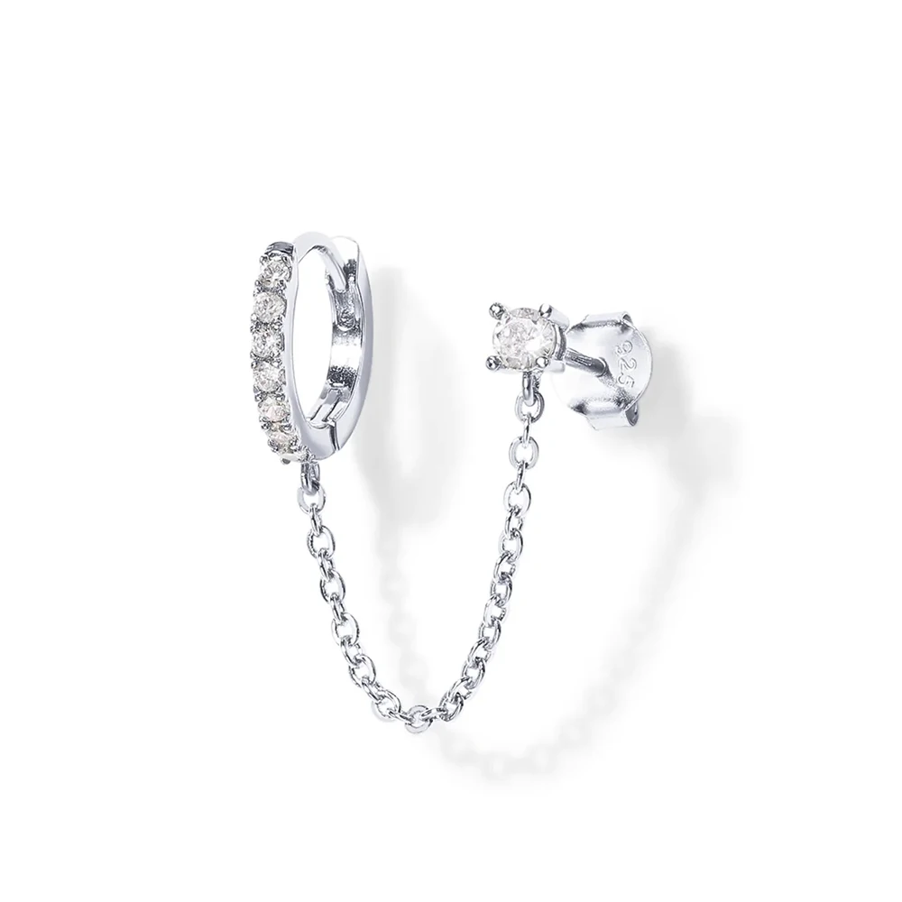 Aide 1pc 925 Sterling Silber Doppel Loch Kette Quaste Ohrringe Für Frauen Frische Grün Weiß CZ Zirkon Pflastern Kreis stud Ohrring