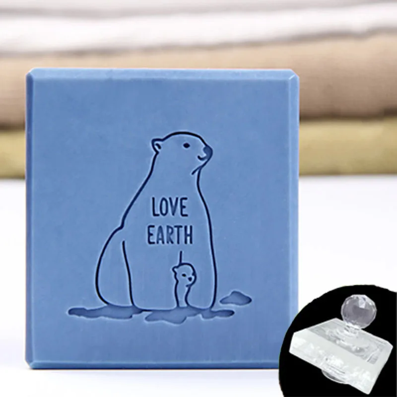 Love Earth-Transparent Handmade Soap Stamp, Natural Stamps, Animal Bear, Parent-child Acrylic Soap Chapter, W/Handle Custom