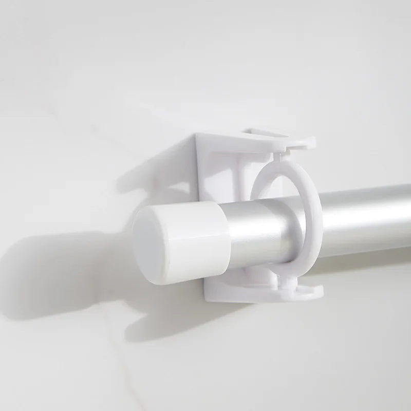 2 Pcs Punch-free Adjustable Curtain Rod Hook Clamp Self Adhesive Clothes Rail Bracket 360 Rotation Triangle Ring multi purpose hooks wall holder curtain rod hook
