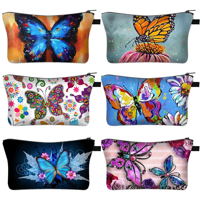 

Beautiful Butterfly Print Cosmetic Bag Ladies Makeup Bags Women Lipstick Holder Organizers Girl Storage Toiletry Bag Gift
