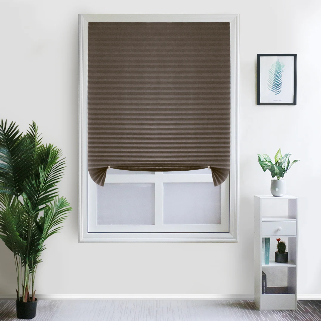 Versatile White Temporary Window Shade - Light Filtering, Pleated Fabric, Self-Adhesive Room Darkening Blind