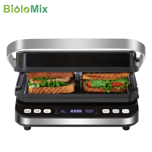 BioloMix-2000W 전기 접촉 그릴, 디지털 철판 및 파니니 프레스, 와플 메이커 플레이트 옵션, 180 도 바베큐 열기 2